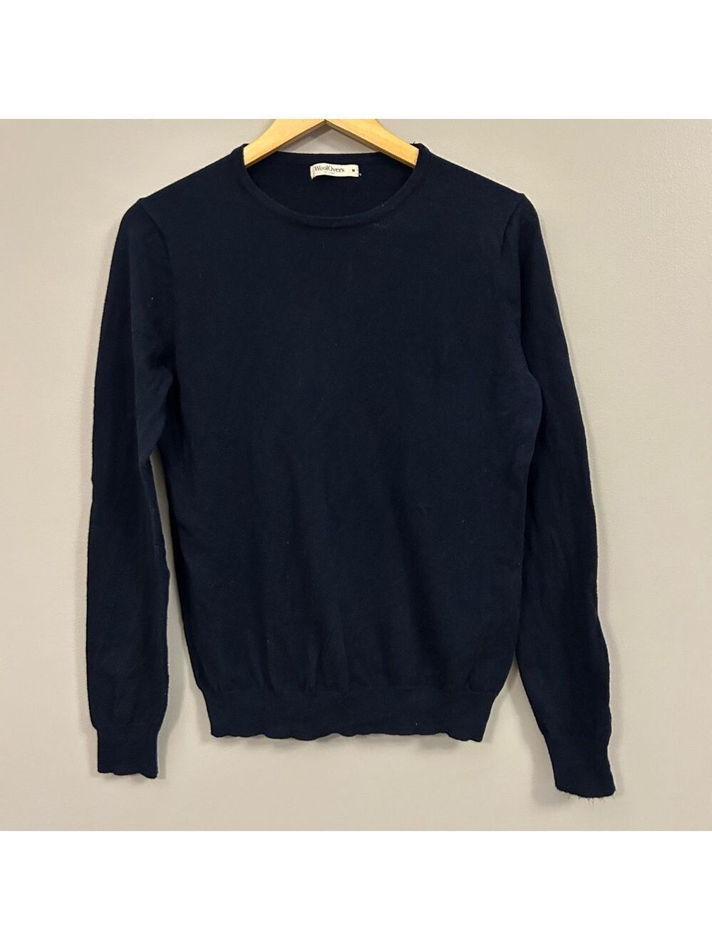 WoolOvers Organic Cotton Cashmere Blend Elegant Navy Crew Neck Sweater Medium